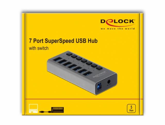 USB-А хъб, 7 порта, DELOCK-63669 