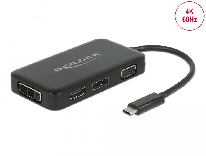 Адаптер 4 в 1 Delock 63929 USB-C мъжко - VGA / DVI / DP / HDMI женско, Черен
