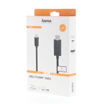 Кабел HAMA USB-C мъжко - HDMI мъжко, Ultra-HD, 4K, 3 м, 3 звезди, Черен