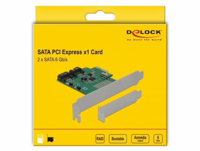 Карта Delock, PCI Express x1 към 2 port SATA, RAID 