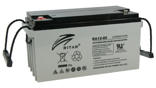 Оловна батерия RITAR (RA12-80), AGM, 12V, 80 Ah, 350/ 167/ 182 mm, Терминал F11(M6) 