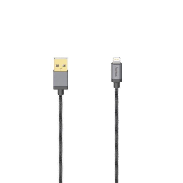Cable HAMA Elite USB-A plug - Lightning USB, 0.75 m, metal, Anthracite 