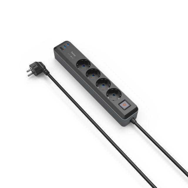 Разклонител, 4-гнезда, USB-C/A 65 W, PD, HAMA-223189 