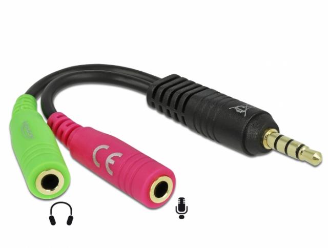 Delock Audio Adapter, 4-pin 3.5 mm Jack Plug - 2 x 3-pin 3.5 mm Jack Headset 