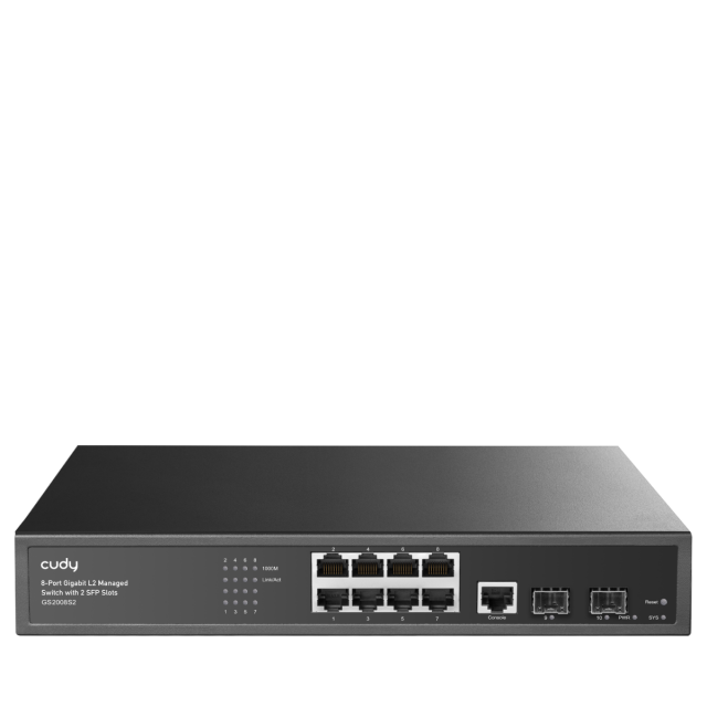 Суич Cudy GS2008S2, L2, 8 x Gigabit Ethernet ports, 2 x SFP, 128MB RAM 