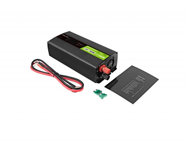 Инвертор GREEN CELL, 12/220V, DC/AC, 500W/1000W INVGC12P500LCD  LCD, Чиста синусоида 
