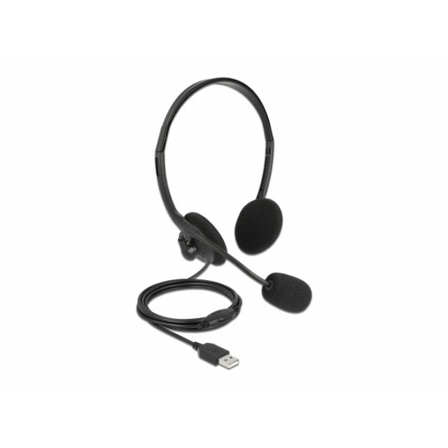 Delock USB Stereo Headset with Volume Control for PC and Laptop - Ultra Lightweight