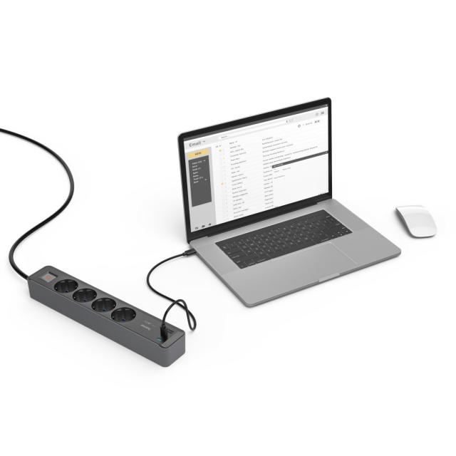 Разклонител, 4-гнезда, USB-C/A 65 W, PD, HAMA-223189 