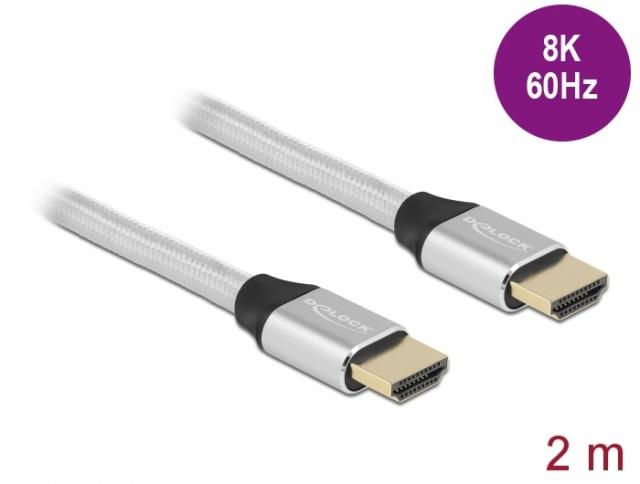 Delock Ultra High Speed HDMI Cable 48 Gbps 8K 60 Hz silver 2 m certified 
