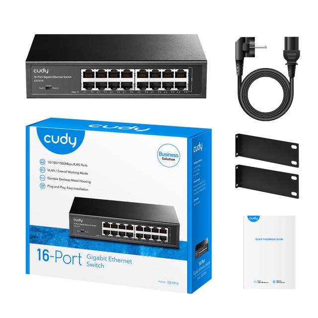 Switch Cudy GS1016, 16 ports, 10/100/1000, Auto-MDI/MDIX for 19" rack 