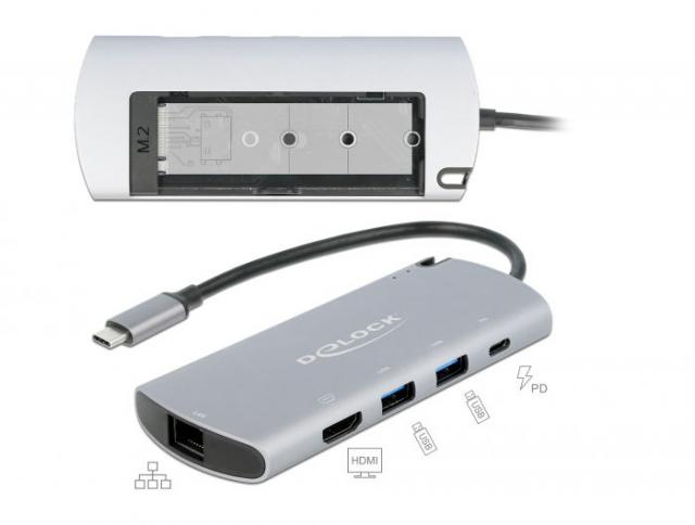 Delock USB Type-C™ Docking Station with M.2 Slot - 4K HDMI / USB / LAN / PD 3.0 