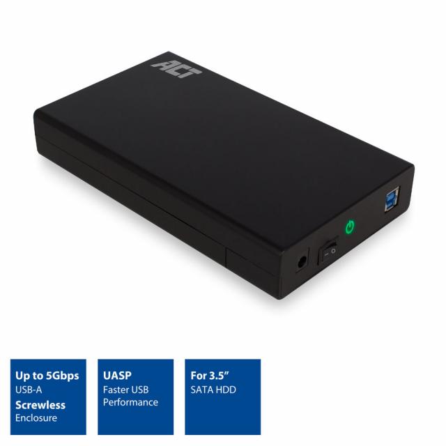 Чекмедже за твърд диск ACT AC1405, 3.5", SATA, USB 3.1 Gen1 (USB 3.0), Черен 