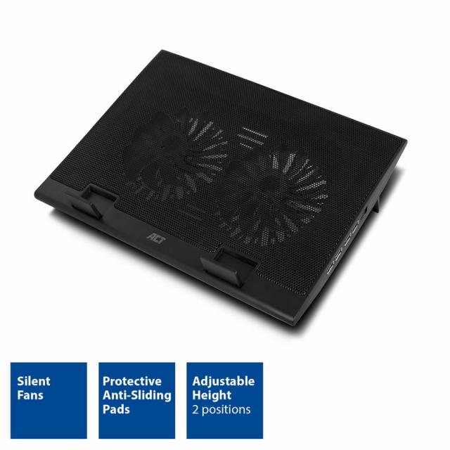 Laptop cooling stand, up to 17", adjustable height (2 positions), 4-port hub 