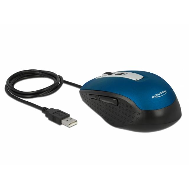 Оптична мишка DeLock, USB-A, 5 бутона , Синя