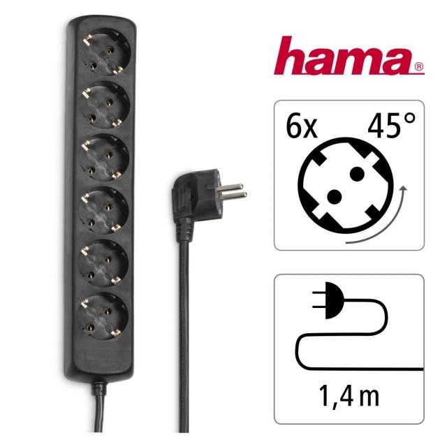 Разклонител HAMA, 6 гнезда, 30393 