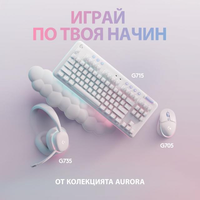 Безжична геймърска механична клавиатура Logitech G G715, TKL, Tactile, RGB LED, US Layout, бяла 
