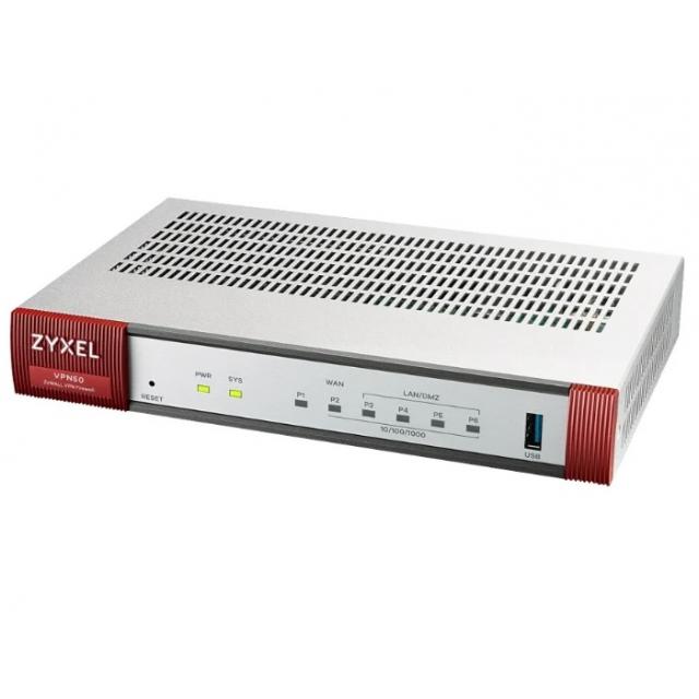 Защитна стена ZyXEL VPN50, VPN, Firewall, 10/100/1000, 1xWAN, 1xSFP, 4xLAN, 1xUSB, Черен