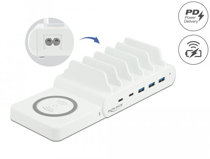 USB и безжично зарядно Delock, 2 x USB-C PD, 3 x USB-A