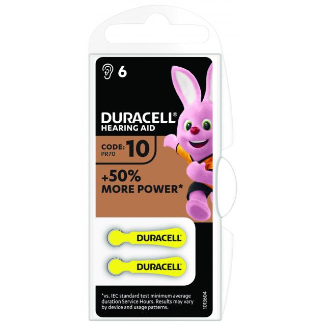 Zink Air battery DURACELL ZA10 6 pc button for Hearing aids