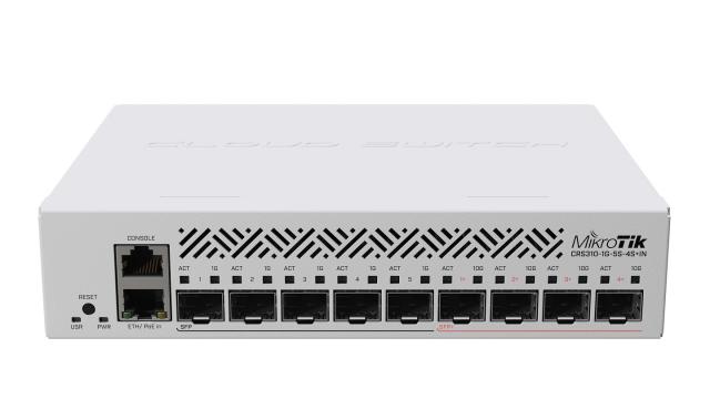 Суич MikroTik CRS310-1G-5S-4S+IN, L3 Gigabit Ethernet (10/100/1000), Захранване по Ethernet (PoE) 1U 