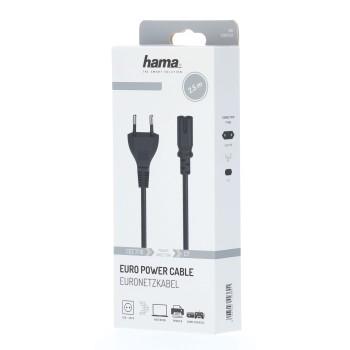 Hama Mains Cable, Euro Plug - 2-Pin Socket (Double Groove), 2.5 m 