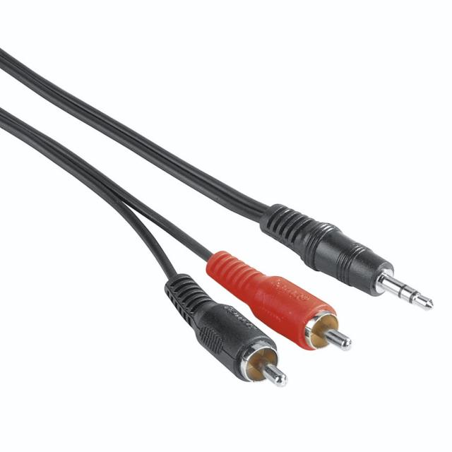 Аудио кабел HAMA, 3.5 mm жак мъжко - 2 x Чинч мъжко, 5м, Черен 
