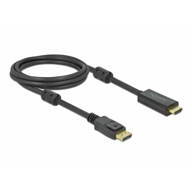 Кабел Delock DisplayPort мъжко - HDMI мъжко, 2 м., 4K 60Hz, Черен