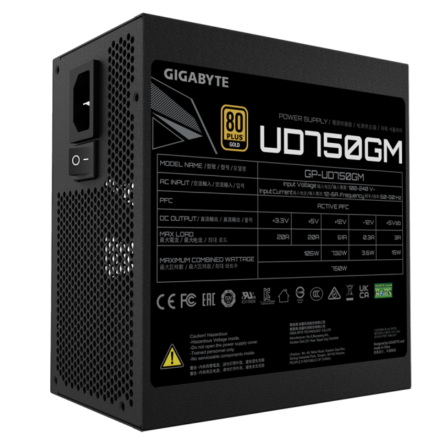 Захранващ блок Gigabyte UD750GM, 80 Plus, Gold,750W, Modular 