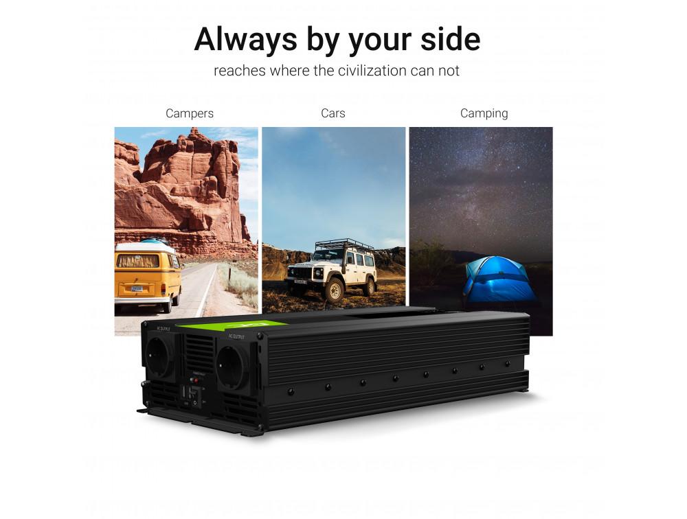 Инвертор GREEN CELL, 12/220V, DC/AC, 3000W/6000W, Модифицирана синусоида