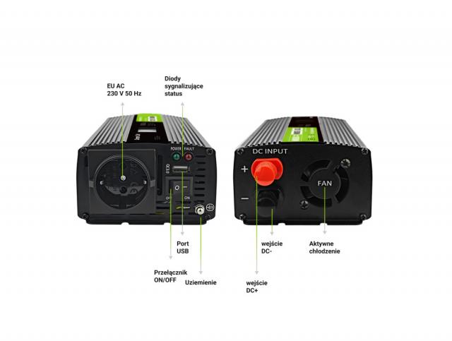 Инвертор GREEN CELL, 12/220V, DC/AC, 500W/1000W INVGC12P500LCD  LCD, Чиста синусоида 