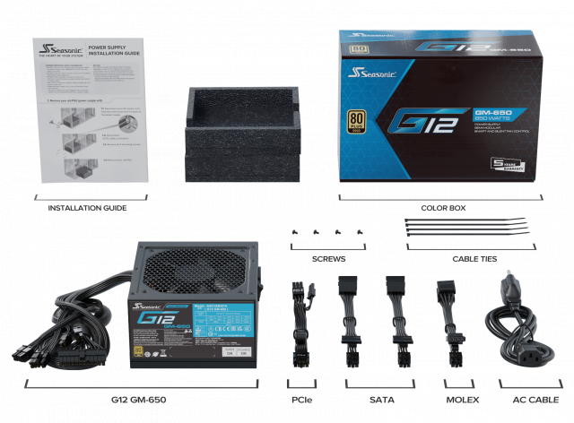 Захранващ блок Seasonic G12 GM-650, 650W, 80+ GOLD 