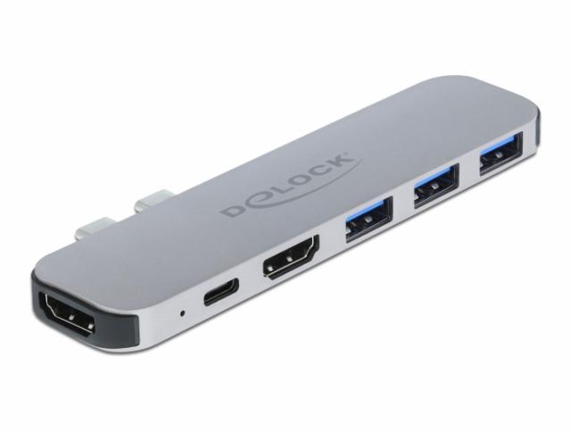 Докинг станция Delock, За MacBook, HDMI 4K, USB-A, USB-C, PD, Сива 