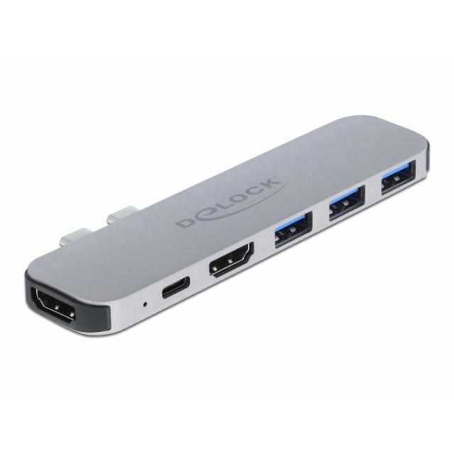 Докинг станция Delock, За MacBook, HDMI 4K, USB-A, USB-C, PD, Сива