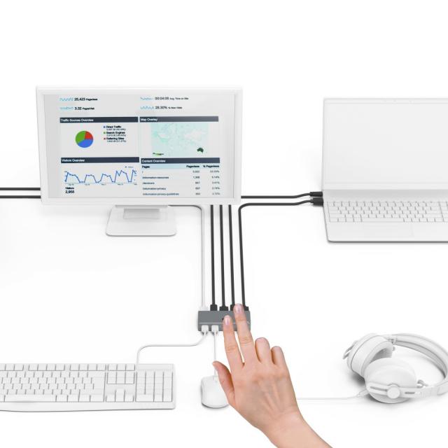 KVM превключвател Hama Connect2Switch, 4-портов, USB, HDMI, Вкл. кабели 