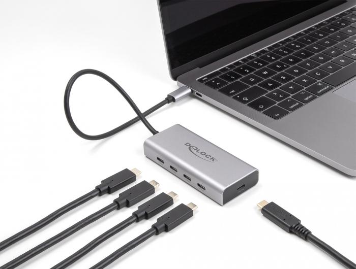 Докинг станция Delock, USB-C - 4 x USB-C, USB-C PD, 85 W, 10 Gbps