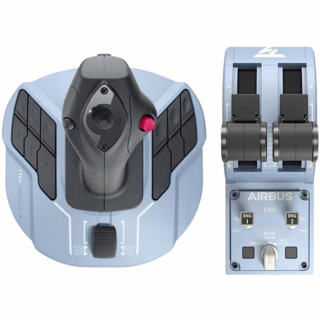 Жичен джойстик Thrustmaster TCA Officer Pack Airbus Edition, авиосимулатор за PC, Черен/Син 