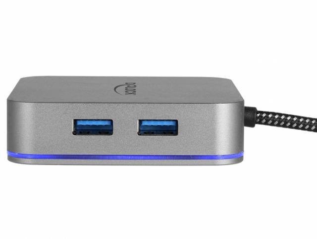 Докинг станция Delock, USB-A, USB-C, HDMI, Gigabit LAN, PD, Подсветка, Сива 
