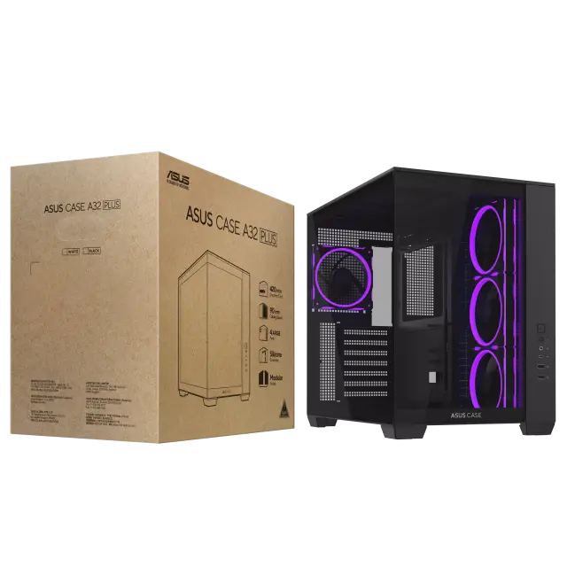 Кутия ASUS A32 PLUS Tempered Glass + 4 ARGB Вентилатора - Black 