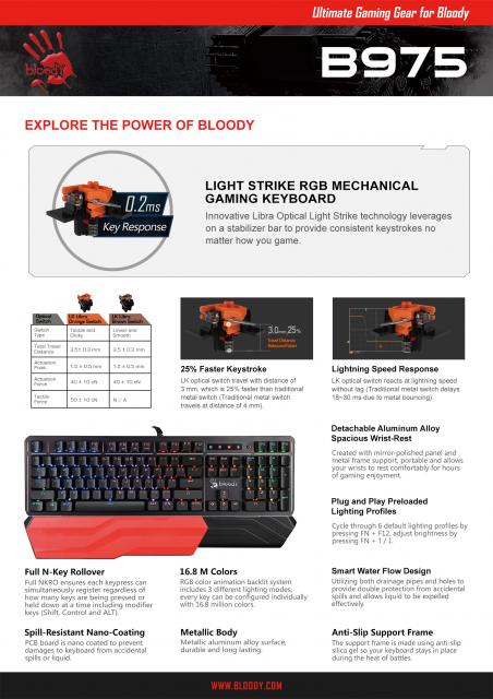 A4tech Bloody B975 Gaming Mechanical Keyboard, Brown switch 