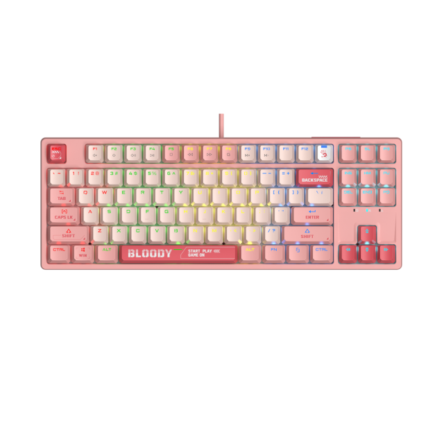 А4tech Геймърска механична  клавиатура Bloody Energy Pink S87 BLMS TKL RGB Backlit red switch , USB 