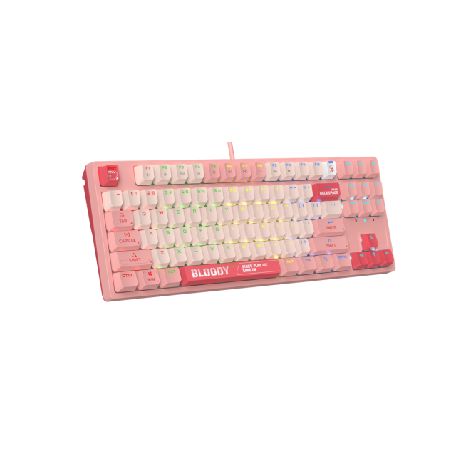 А4tech Геймърска механична  клавиатура Bloody Energy Pink S87 BLMS TKL RGB Backlit red switch , USB 