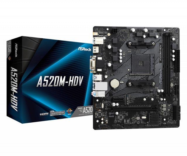 Дънна платка ASRock A520M-HDV, Socket AM4, mATX 