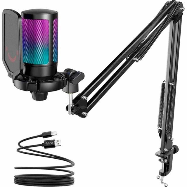 Микрофон със стойка FIFINE A6T RGB - Black 