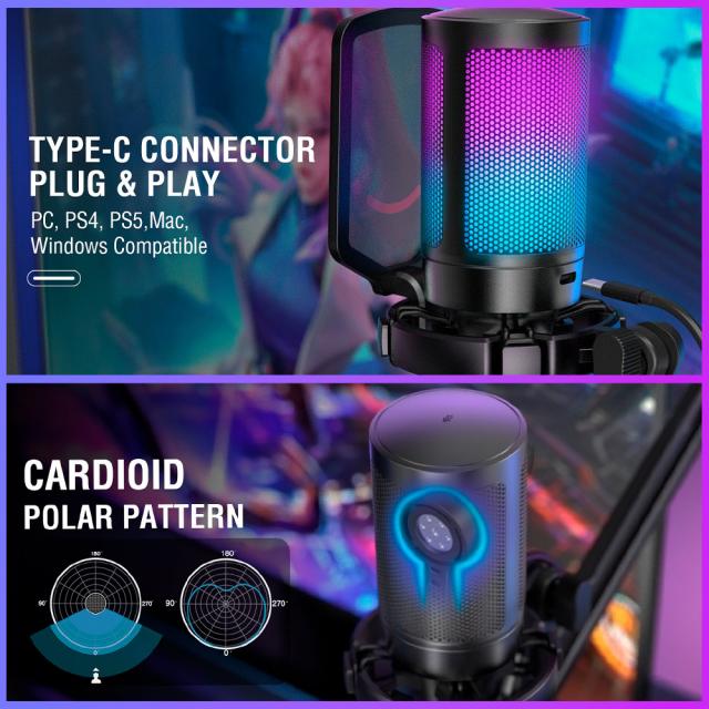 Микрофон със стойка FIFINE A6T RGB - Black 