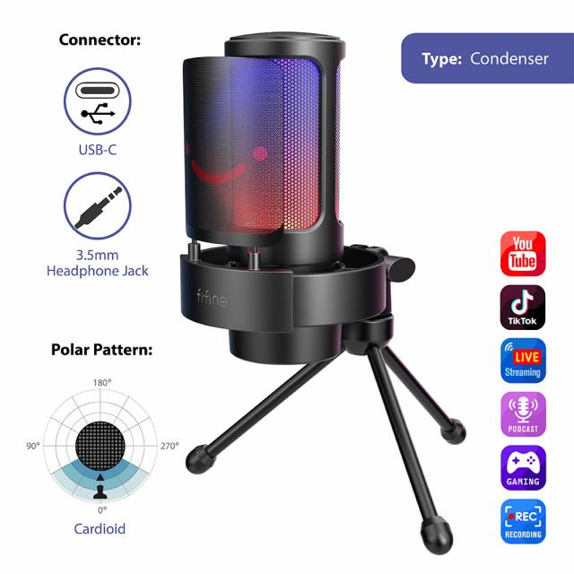 Настолен микрофон FIFINE A8V RGB - Black 