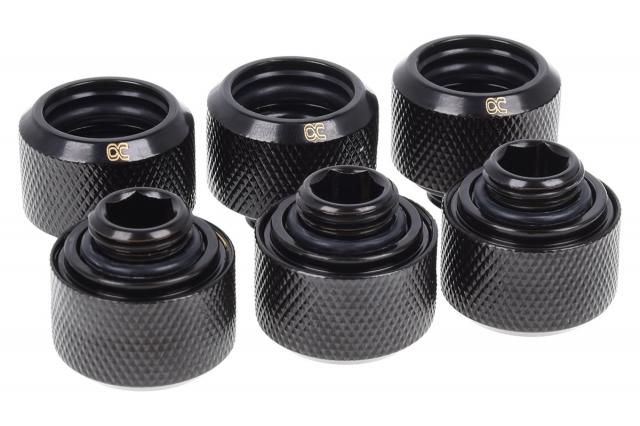 Compression fitting Alphacool Eiszapfen PRO 16mm HardTube Fitting G1/4 - Deep Black (6 pcs) 