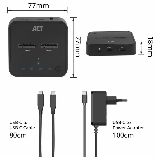 Dual SSD docking clone station, ACT M.2 NVMe/PCIe, USB-C 3.2 Gen2, 10 Gbps 
