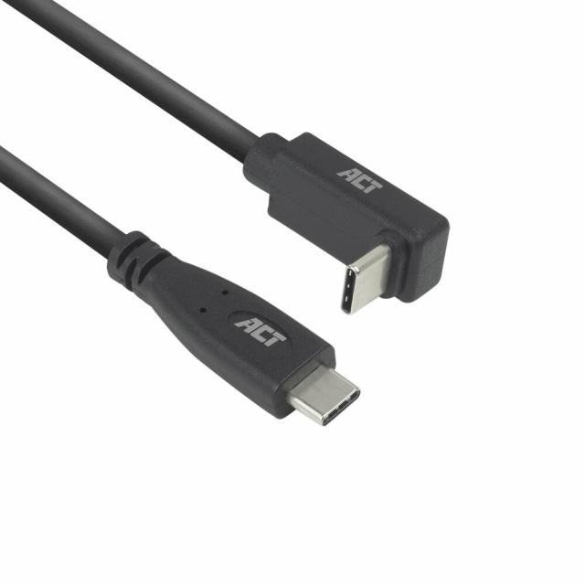 ACT Кабел USB-C - USB-C, 10Gbps, 60W, 1 м, конектори - 1 x прав и 1 x на 90° up/down angled 