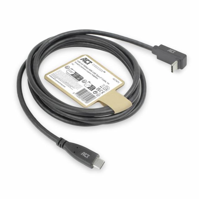 ACT Кабел USB-C - USB-C, 10Gbps, 60W, 1 м, конектори - 1 x прав и 1 x на 90° up/down angled 
