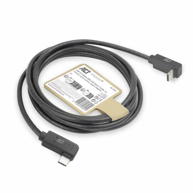 ACT Кабел USB-C - USB-C, 10Gbps, 60W, 1 m, конектори 90° left/right, up/down angled 